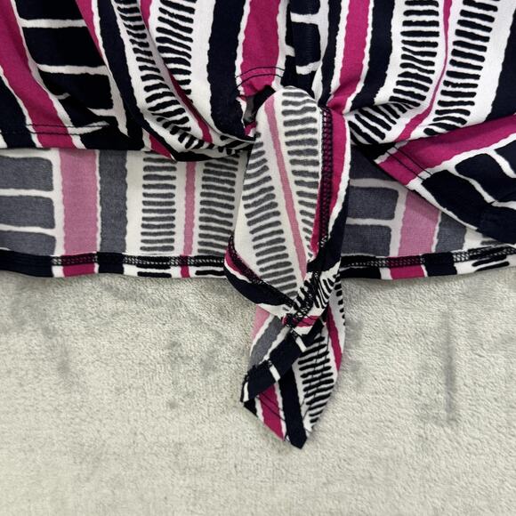 Lane Bryant Shirt Womens 14/16 Pink Black White Stripe Tie Hem Long Sleeve Top - Picture 4 of 12
